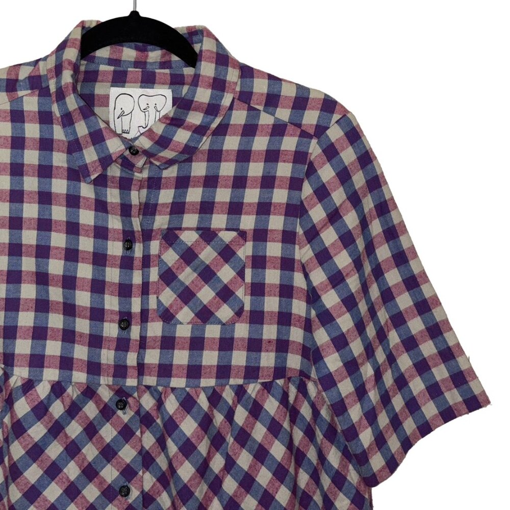 Peter Jensen Purple, Gray & Blue Plaid Flannel Tiered Dress - Size S